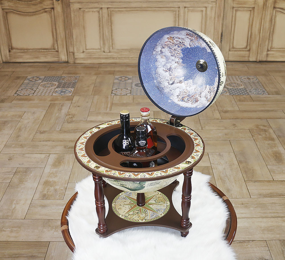 Глобус бар настільний на 4-х ніжках Карта світу новий дизайн кремовий сфера 33 см Гранд Презент 33006NCG33