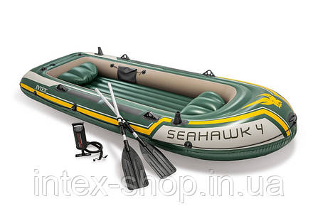 Надувний човен Intex 68351 Seahawk 4 (351 х 154 х 48 см) ручний насос 1.7 л, весла 2 шт, фото 1