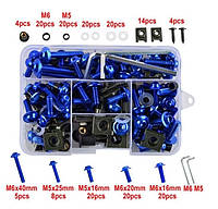 Комплект цветных болтов 177шт . Крепеж для отекателя. Облицовка мото. Синие