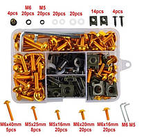 Комплект кольорових болтів 177 шт. Кріплення для набрякла. Облицювання мото. Золотисті