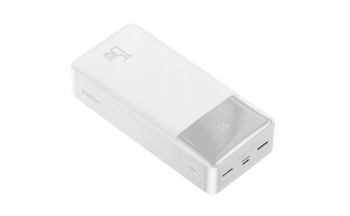 Зовнішній акумулятор Power Bank Baseus 30000 mAh 3XUSB USB-C PD 15W білий, фото 1