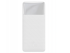 Зовнішній акумулятор Power Bank Baseus 30000 mAh 3XUSB USB-C PD 15W білий, фото 2