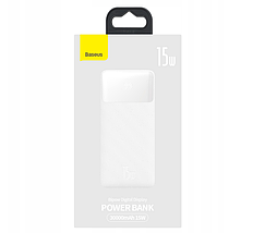 Зовнішній акумулятор Power Bank Baseus 30000 mAh 3XUSB USB-C PD 15W білий, фото 5