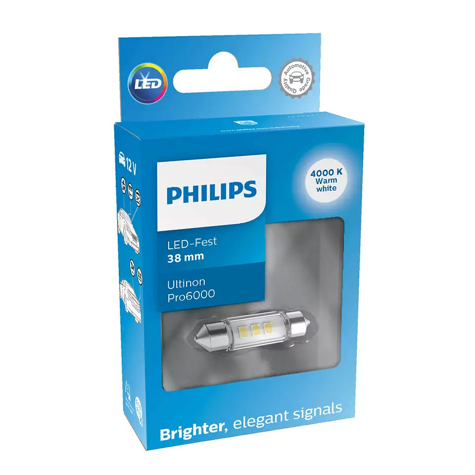 Світлодіодна лампа Philips White Ultinon Pro6000 LED цоколь C5W 38mm світло 4000К, підсвітка ОРИГІНАЛ