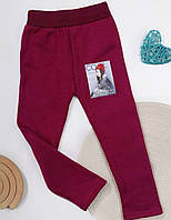 Лосини дитячі 1076 червоні з принтом на хутрі
