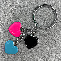 Брелок металевого сріблястого кольору різнобарвні серця покритий кольоровою емаллю довжина 8,5 см