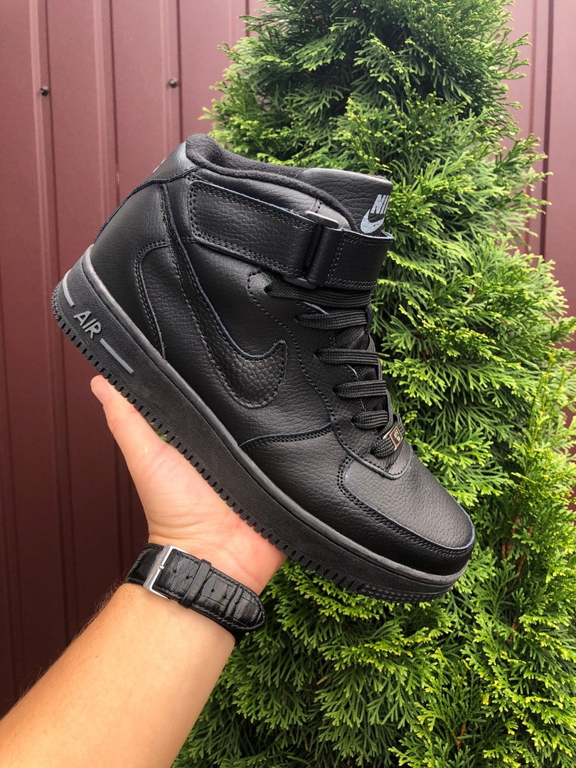Чоловічі кросівки Nike Air Force зимові чорні черевики в стилі Найк-аїр форс на термопідкладці