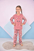 Детская пижама для девочки махра и флис в темно-розовом цвете "Котенок"