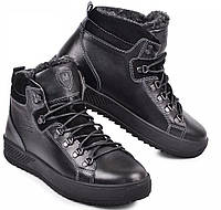 Размеры 40, 41, 42, 44, 45 Зимние, теплые, трекинговые кожаные ботинки кроссовки Maxus на меху, черные