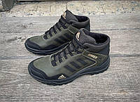 Мужские кожаные зимние ботинки Adidas Terrex хаки 41