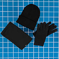 Мужской зимний комплект 3в1 шапка бафф и перчатки черный (Bon)