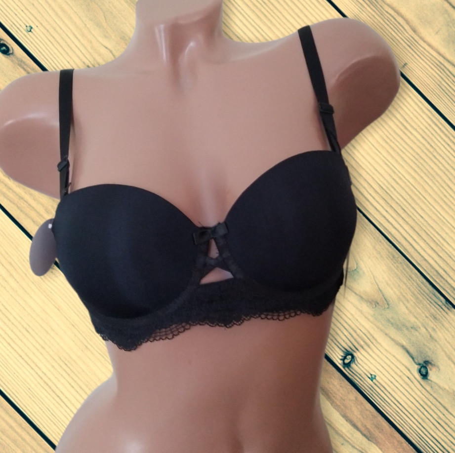 Бюстгальтер жіночий гладкий чорний балконет Розмір 80C 85C, фото 1