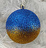 Набір ялинкових куль “Патріотичний блиск” Ø6 см / Ø8 см / Ø10 см, 6 шт., пластик із синьо‑жовтими глітерами, фото 6