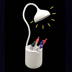 Настільна лампа  світлодіодна з USB заряджання і акумулятором лампа з підставкою для ручок сенсорна біла