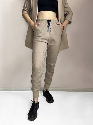 Штани жіночі зимові з начосом зі щільного трикотажу Штани під манжет у бежевому кольорі XL, фото 2