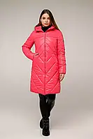 Зимняя длинная розовая куртка