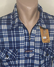 Чоловічі сорочки фланель з начосом Ao Long Com vd-0007 синя картата довгий рукав, тепла чоловіча сорочка, фото 3