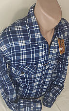 Чоловічі сорочки фланель з начосом Ao Long Com vd-0007 синя картата довгий рукав, тепла чоловіча сорочка, фото 3