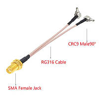 МИМО сплиттер антенный Unitoptek mimo splitter SMA F to 2xCRC9 длинной 15см, для подключения 4G роутеров