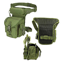 Сумка стегна з кріпленням на пояс оливкова, (30х12х11 см) A90 / Армійська тактична сумка на ногу
