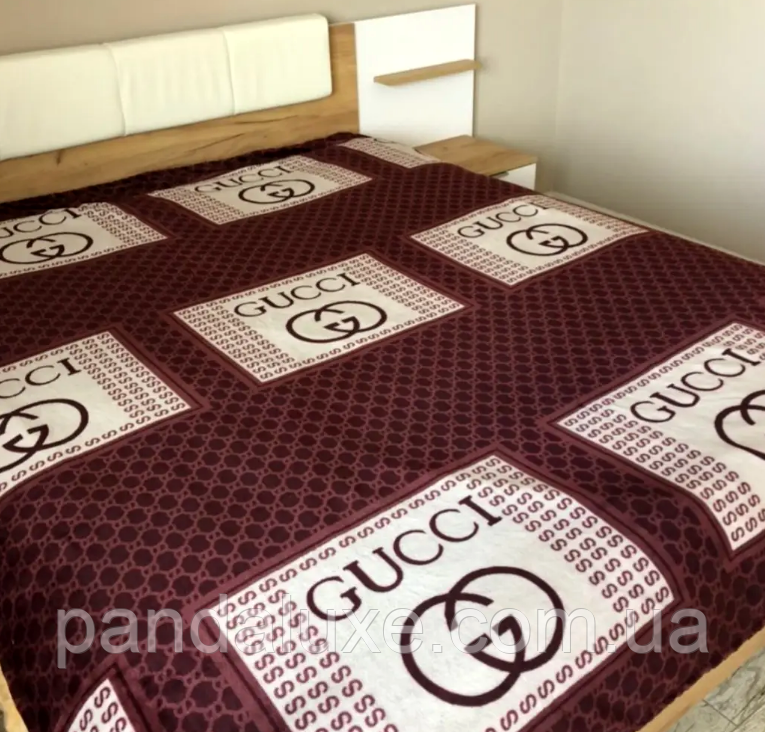 М'який плед покривало велсофт (мікрофібра) двоспальний Gucci Гуччі 200х220, на диван, ліжко, фото 1
