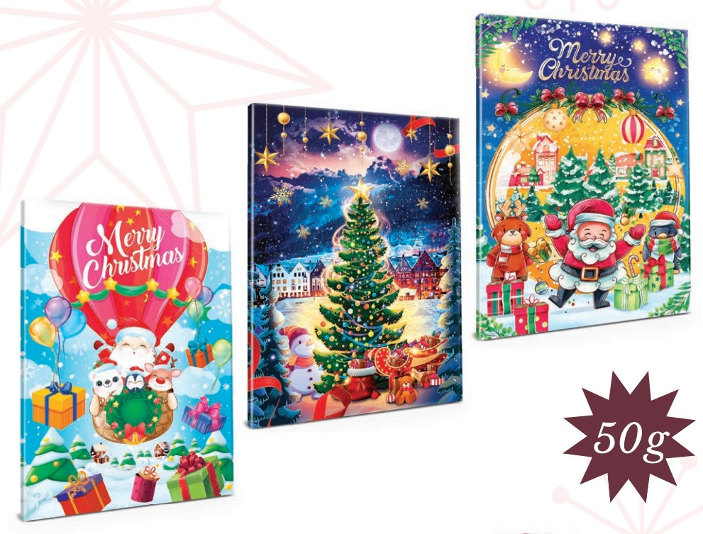 Адвент календар шоколадний Барон Новорічний Baron шести видів 30*50 г Польща (30 шт/1 ящ), фото 1