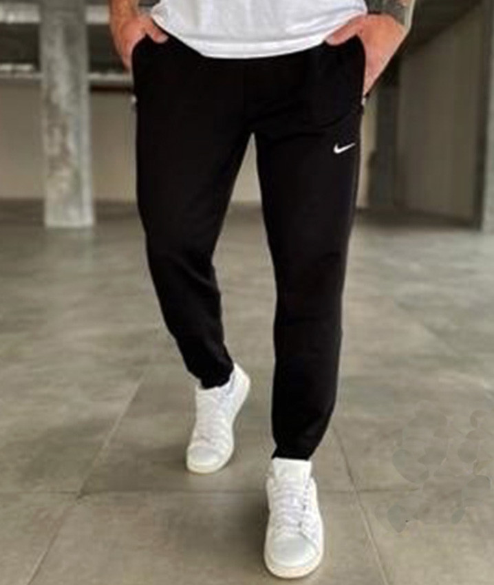 Трикотажні чорні чоловічі штани (батал), однотонні спортивні штани для чоловіків із кишенями