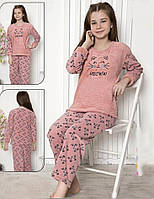 Пижама теплая для девочки флис розовая Мяу 4-15 лет