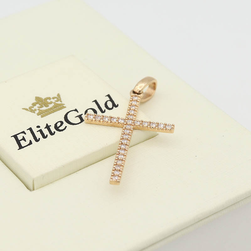 Класичний прямий хрест із діамантами від EliteGold вага 1.37 грамів 1907202115