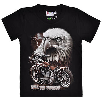 Дитяча футболка Орел із мотоциклом — Feel The Thunder (Rock Eagle, світиться в темряві)