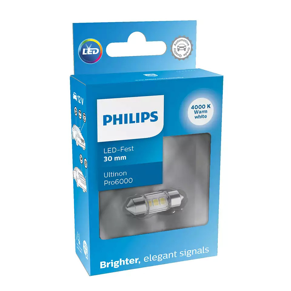 Світлодіодна лампа Philips White Ultinon Pro6000 LED цоколь C5W 30mm світло 4000К, підсвітка ОРИГІНАЛ