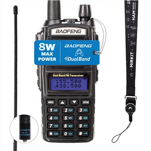 Комплект Рація Baofeng UV-82 8W + Гарнітура + Ремінець Mirkit на шию + Антена Nagoya Nа-771 (SMAJ) 39см, фото 1