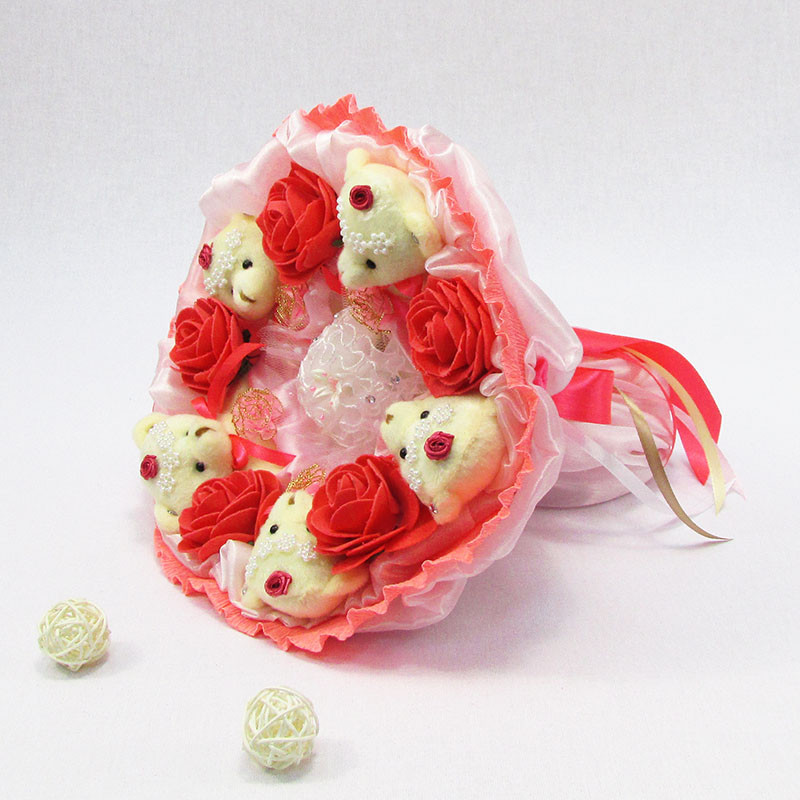 Букет з іграшок Ведмедики 5 кораловий, фото 1