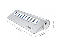USB-хаб Orico M3H10 USB 3.0 10 портів із блоком живлення hub концентратор алюмінієвий, фото 11