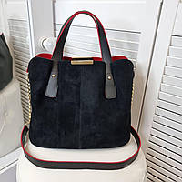 Замшева чорна сумка містка сумочка натуральна замша+кожзам