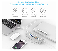 USB-хаб Orico M3H10 USB 3.0 10 портів із блоком живлення hub концентратор алюмінієвий, фото 10