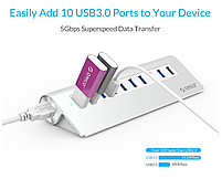 USB-хаб Orico M3H10 USB 3.0 10 портів із блоком живлення hub концентратор алюмінієвий, фото 9