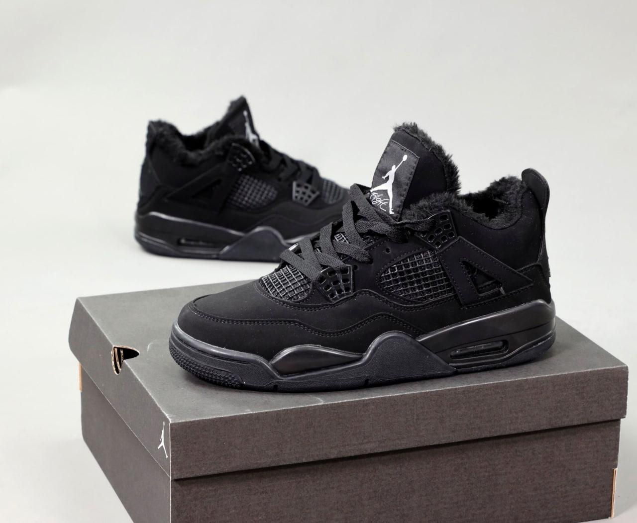 Чоловічі та жіночі зимові кросівки Nike Air Jordan 4 Retro Winter Black Чорні Найк Джордан Ретро В'єтрам замш з хутром унісекс, фото 1