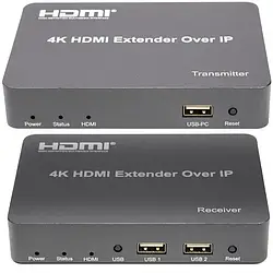 Подовжувач сигналу PowerPlant HDES150-KVM Gray HDMI 4K/30 hz до 150 м через CAT5E/6 (CA912957)