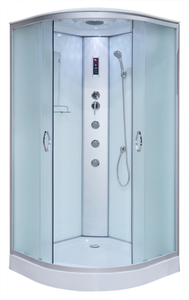 Душовий гідробокс 90*90*210 см переднє скло matt, заднє скло white, низький піддон, підсвітка, витяжка