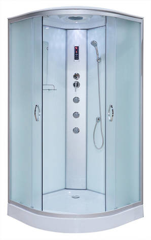 Душовий гідробокс 90*90*210 см переднє скло matt, заднє скло white, низький піддон, підсвітка, витяжка, фото 1