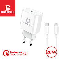 Сетевое зарядное устройство Biboshi C23 1 Type-C QC+PD 20W + кабель Type-C white