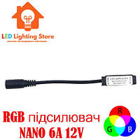 RGB підсилювач NANO 6A, 12V, для світлодіодної RGB стрічки, 3 канали по 2А, чорний