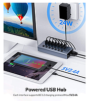 USB-хаб Orico BT2U3-7AB USB 3.0 7 портів алюмінієвий з блоком живлення hub концентратор, фото 3