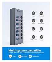 USB-хаб Orico BT2U3-7AB USB 3.0 7 портів алюмінієвий з блоком живлення hub концентратор, фото 6
