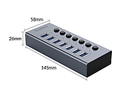 USB-хаб Orico BT2U3-7AB USB 3.0 7 портів алюмінієвий з блоком живлення hub концентратор, фото 2