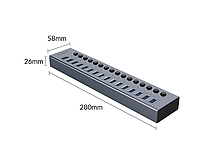 USB-хаб Orico BT2U3-16AB USB 3.0 16 портів алюмінієвий з блоком живлення hub концентратор, фото 6