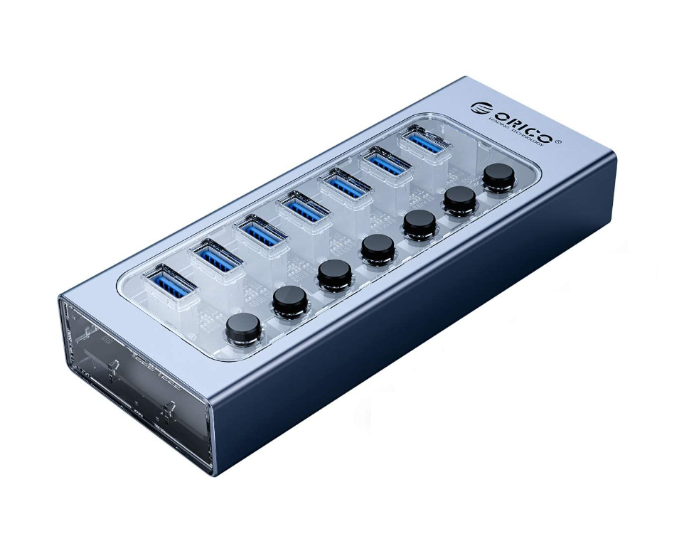 USB хаб Orico AT2U3-7AB USB 3.0 7 портів алюмінієвий з блоком живлення hub концентратор