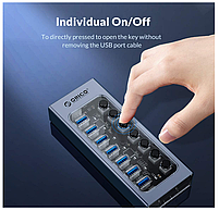 USB хаб Orico AT2U3-7AB USB 3.0 7 портів алюмінієвий з блоком живлення hub концентратор, фото 4