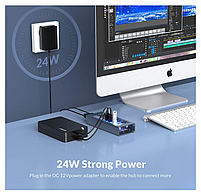 USB хаб Orico AT2U3-7AB USB 3.0 7 портів алюмінієвий з блоком живлення hub концентратор, фото 5